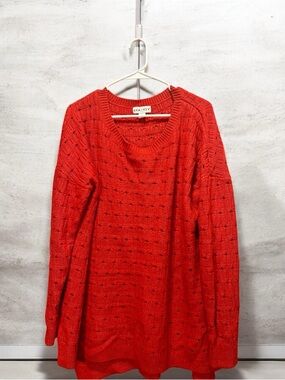 Ava & Viv Red Open Knit Sweater Womens 3X Plus Size Long Sleeve Pullover Pointel